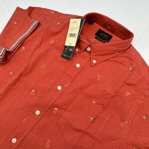 Jachs NY Men's Bar Time Short Sleeve Button Down Chambray Shirt,‎ Size Med., Red